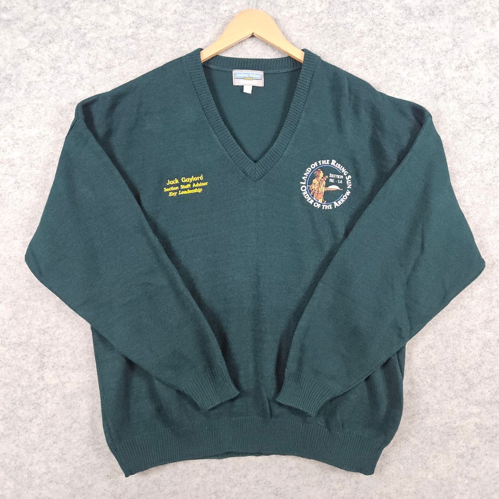 Vintage Andrew Rohan Edwards Order‎ of the Arrow Sweater Men's Size 2XL Green
